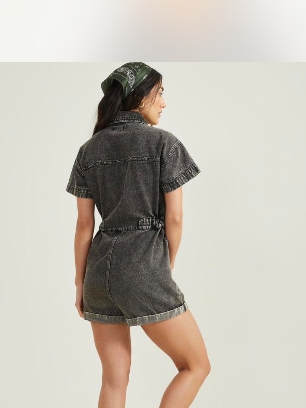 Altar'd State Washed Black Denim Short Jumpsuit